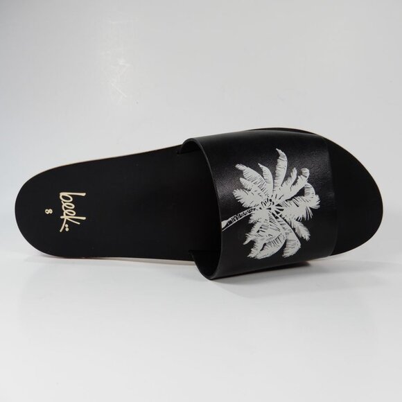 Beek Mockingbird Palm Flat Slide SANDALS Size 8 Black Leather NEW - Picture 9 of 14